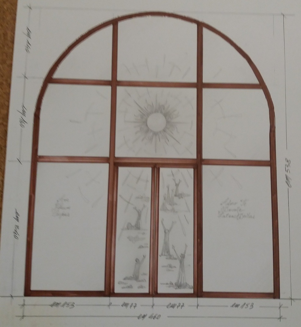 Bozzetto della porta in legno e vetro